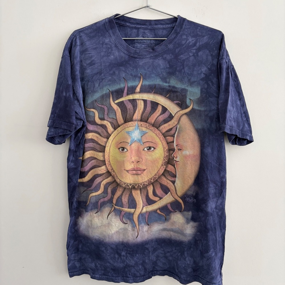 The Mountain Sun Moon Star Tie Dye Graphic T Shirt Mens Large Blue
